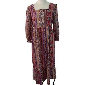 Vintage Womens Dress Size Medium Multicolor Maxi Handmade Zip Belt Square Neck